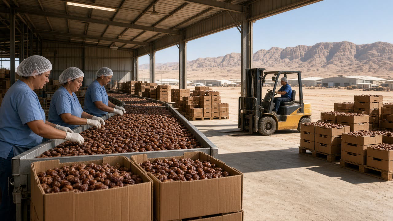 Arava Hold Ltd packing yard and date pallets at Hatzeva